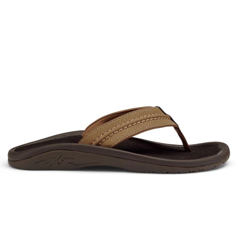 OluKai Hokua Men’s Brown Leather Flip Flop Sandals Size 8 US / EU 41 Brown